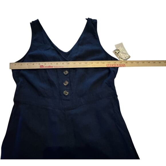 Time And Tru Navy Blue Linen Jumpsuit Romper M (8 - 10) Button Up No Belt NWT - Picture 12 of 12